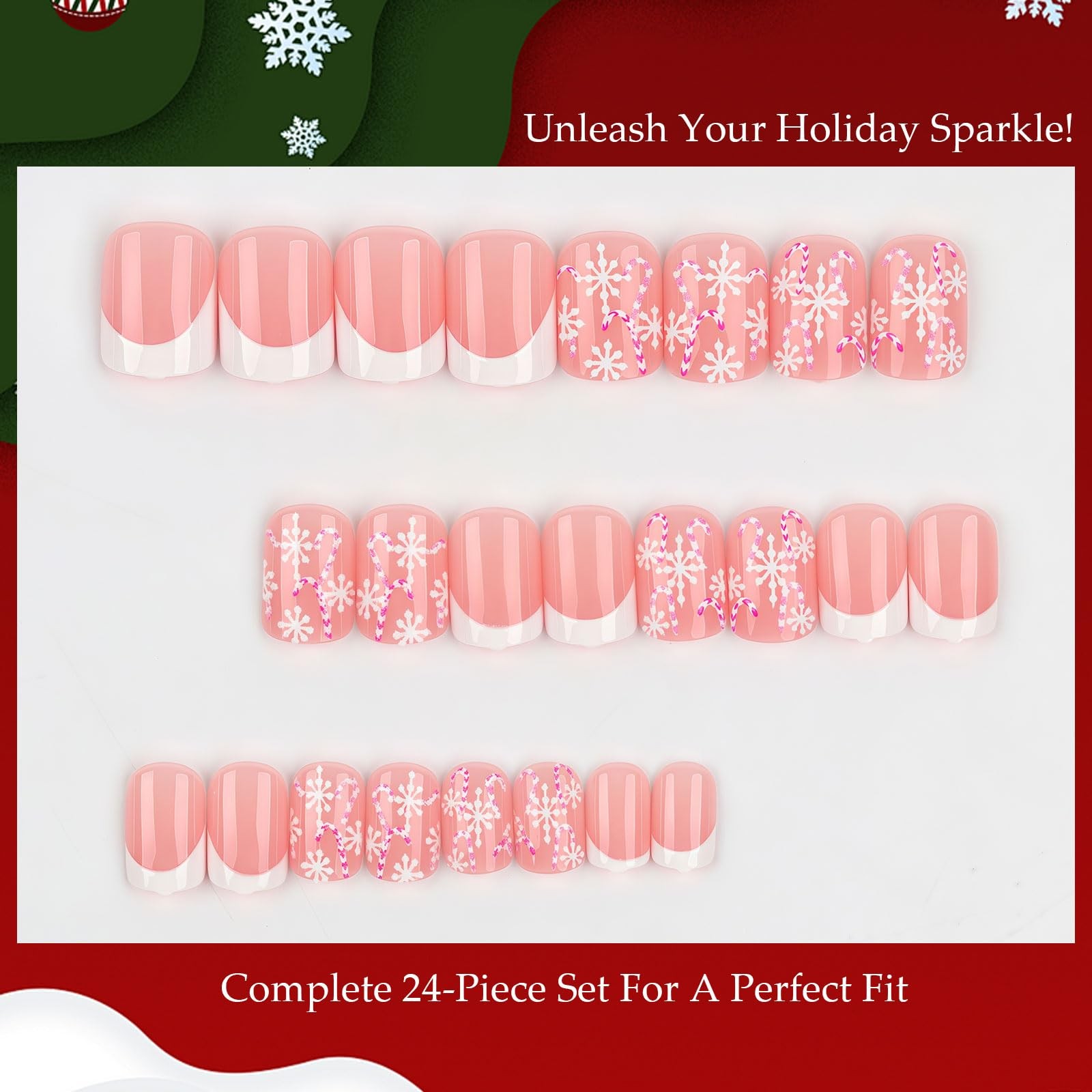 Snowflake Press On Nails Short Square, 24Pcs Snowflake Fake Nails With Candy …