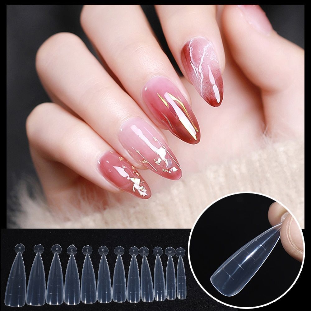 Nail Extension Form Tops -Stiletto Coffin Clear Dual False Tips Full Cover Forms