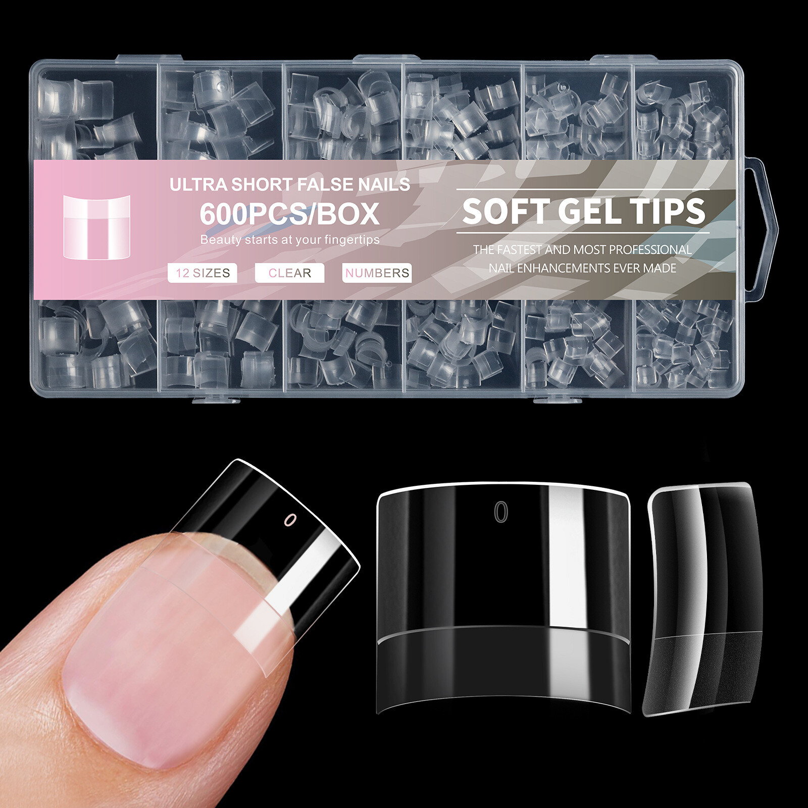 600pcs/Box False Nail Tips Short Oval/Round/Sqaure/Stiletto Finger Nails 12Sizes