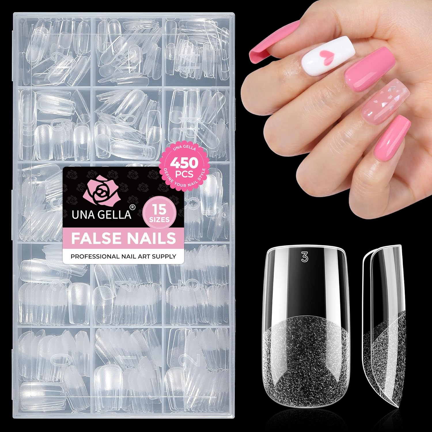 Medium Square Nail Tips: 450PCS Medium Fake Acrylic Gel Nail Tips 15 Sizes Soft