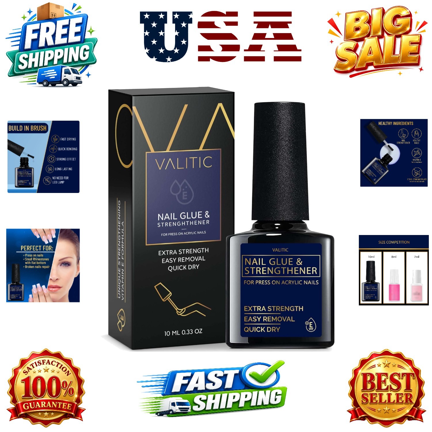 Strong Nail Glue and Strengthener – Quick Dry Brush On Gel for Long Lasting N…