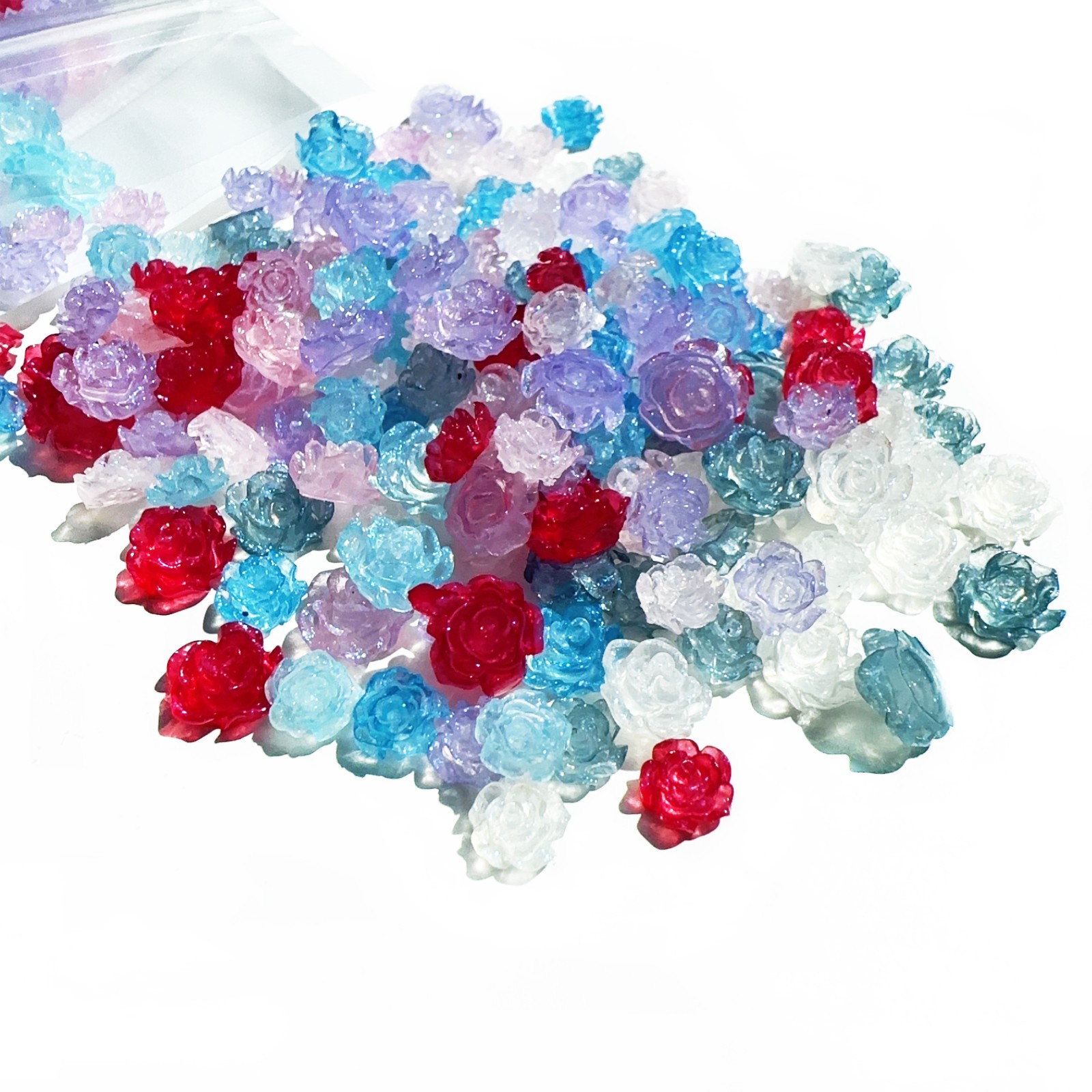 DDP 6mm & 8mm Mixed Glow-in-the-Dark Camellia Rose Nail Art DIY Accessories 100