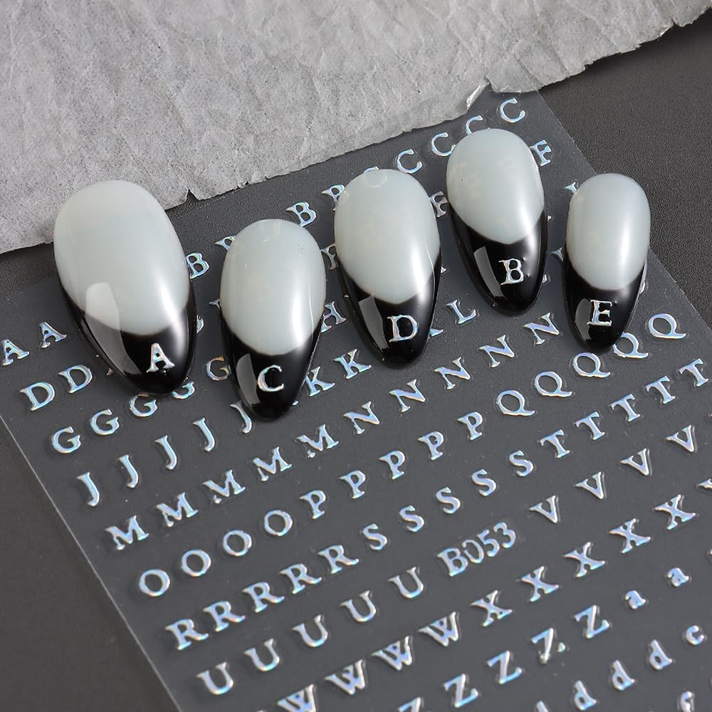 Letters Nail Art Stickers English Alphabet Nail Decals, 4 Sheets 3D Self-Adhe…