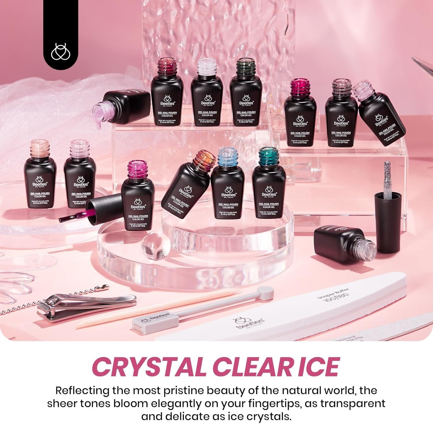 Beetles 53PCS Jelly Gel Nail Set – 36 Colors Crystal Ice Collection Kit Top Coat
