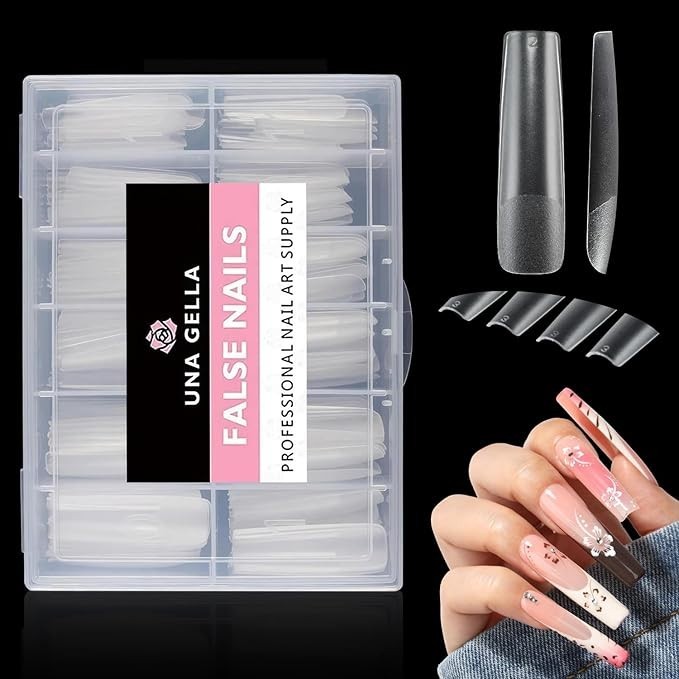 UNA GELLA 120pcs XXL Full Square Gel Tips – Clear, Matte Straight
