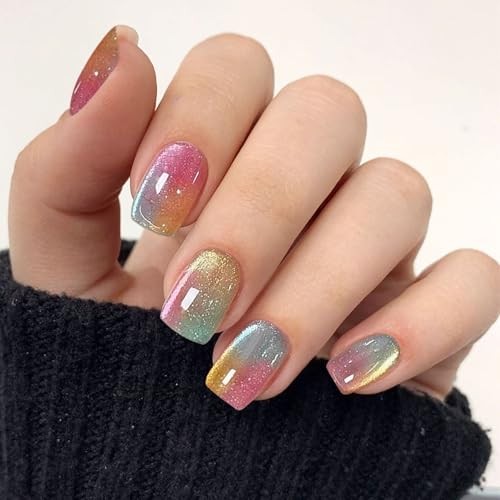 Gel Nail Stickers Cat Eyes Semi Cured Gel Nail Strips Wraps UV/LED Nails Art