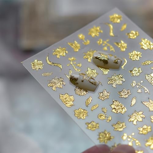 1Pcs Gold Nail Art Stickers 5D Metallic Floral Leaf Nails Fall Nails Stickers-4