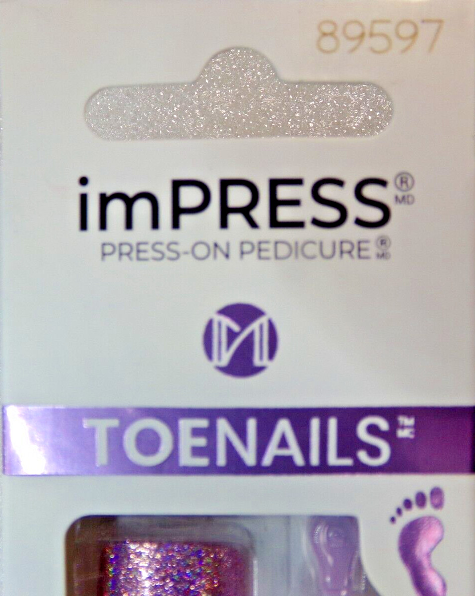 IMPRESS Color PEDICURE TOENAILS Press On Purple Lavander with Halo Accents