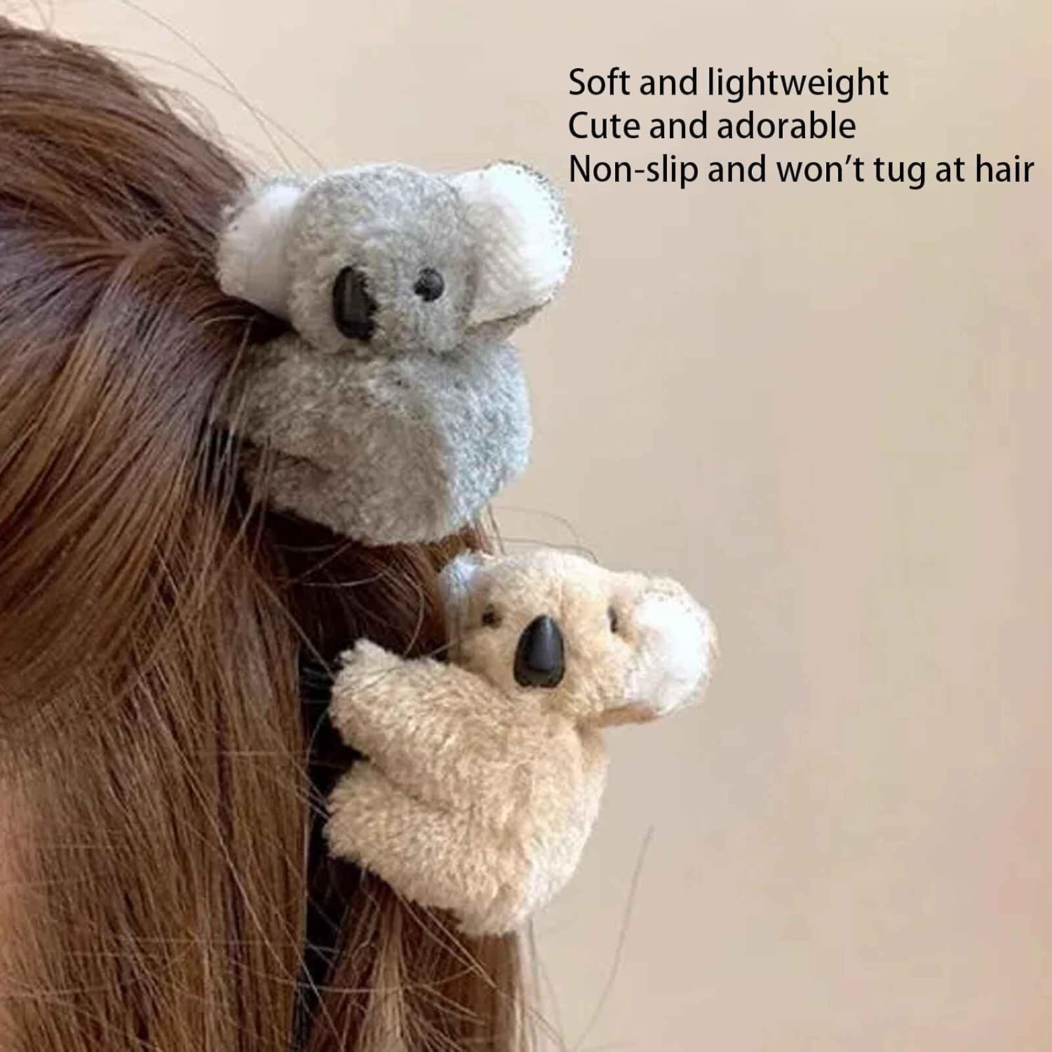 3 Pcs Plush Gray and Khaki Koala Hair Claw 1 Count (Pack of 3), White