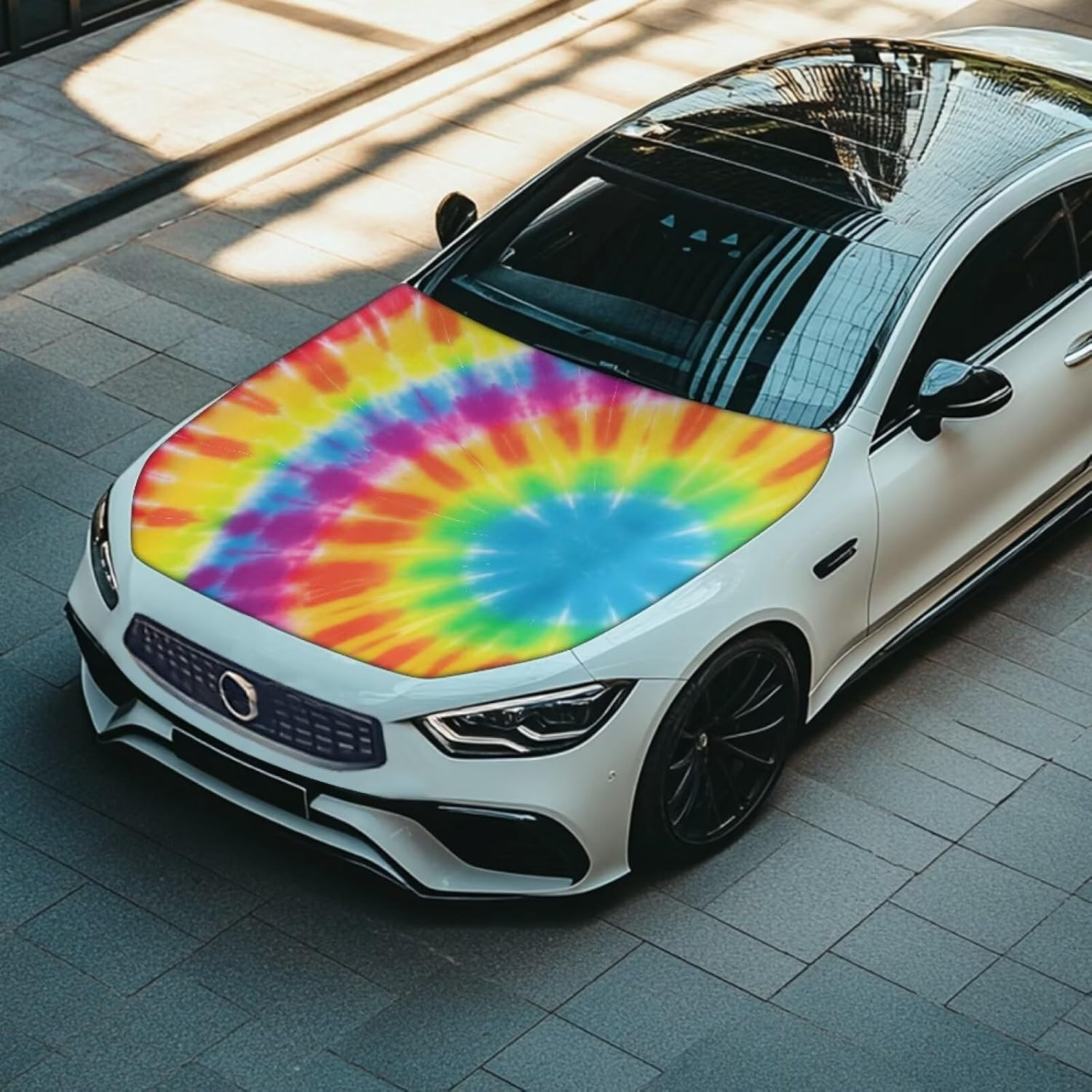 Tie Dye Spiral Car Hood Covers for Automobiles, Rainbow Gradient Tie-Dye 3X5FT S