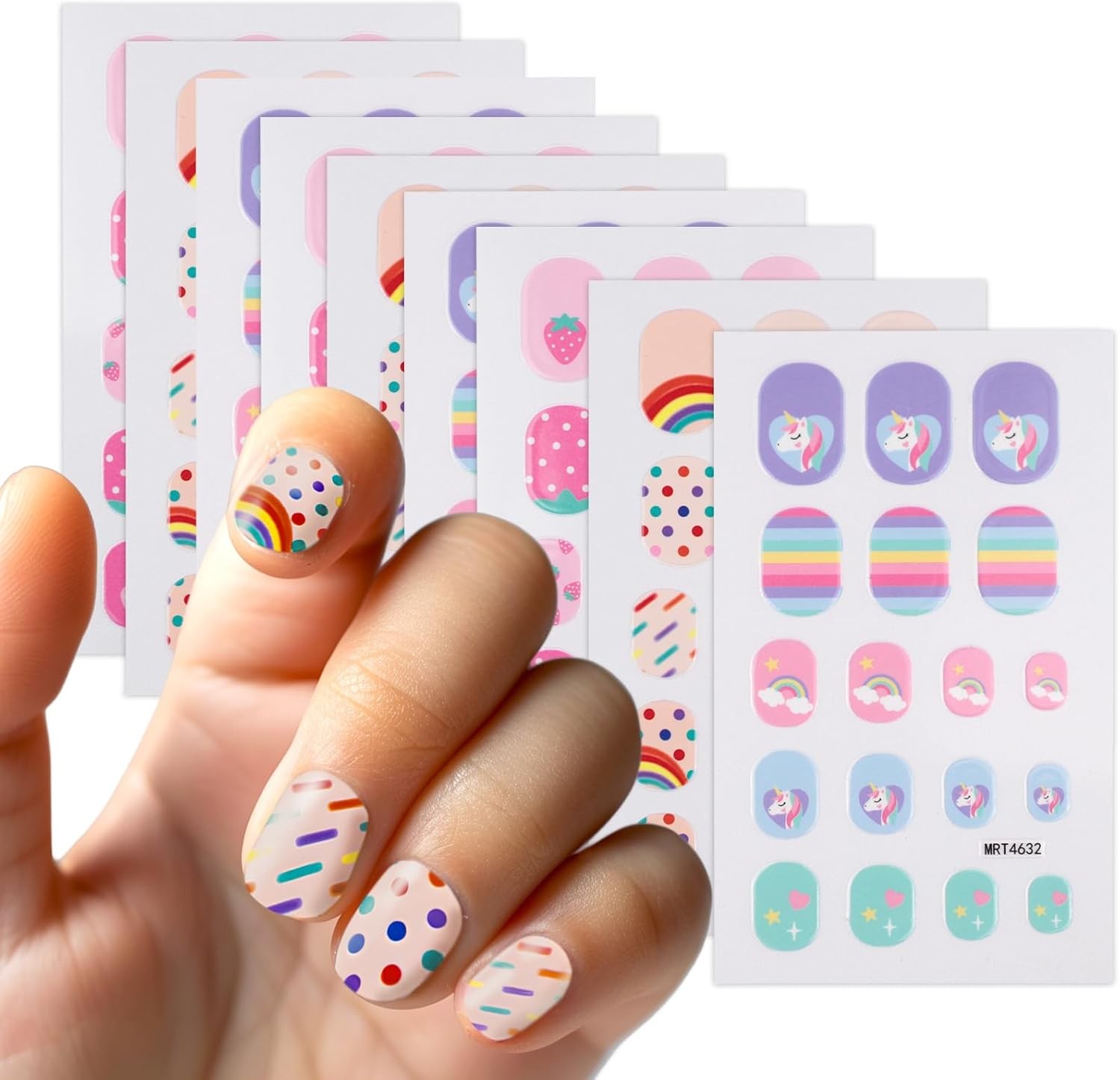 9 Sheets Self-Adhesive Colorful Kid Nail Stickers, for Girls, for Fun Nail Art D