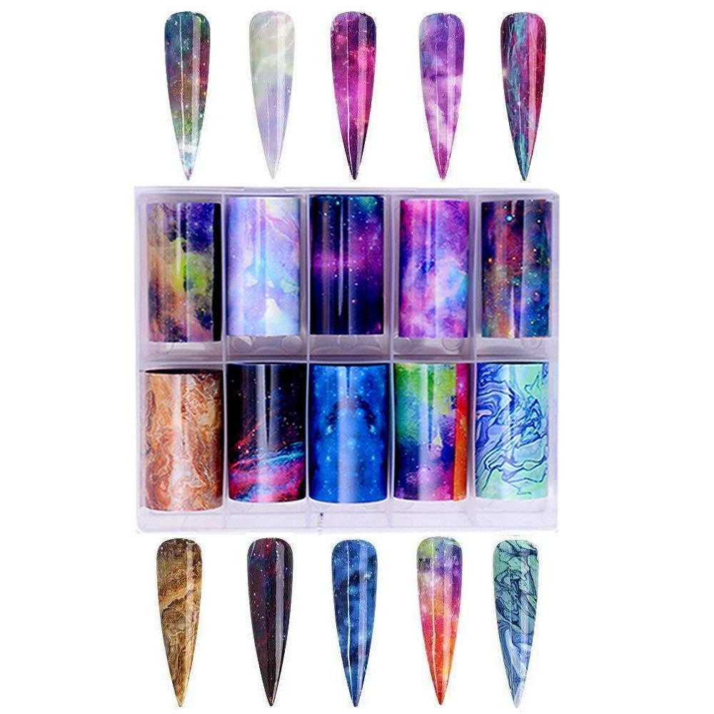 20 Color Starry Sky Stars Nail Art Foil with Nail Glue, Holographic Nail Art Tra