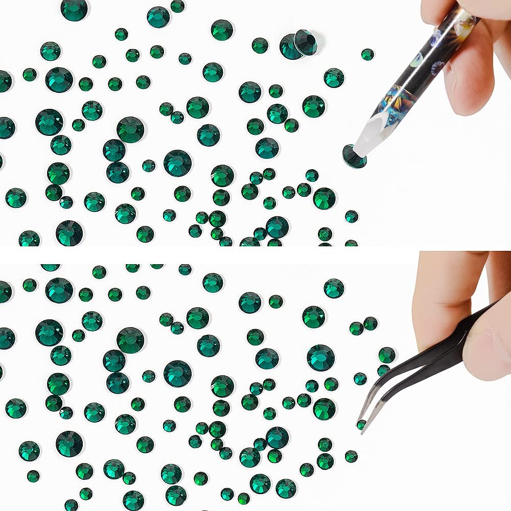 6Grids 3000Pcs Flatback Rhinestones , Dark Green Nail Gems Crystals Jewels, C…