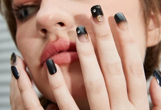 24 Short Goth Black moon celestial Press On Nails w/ Glue clear ombre gems