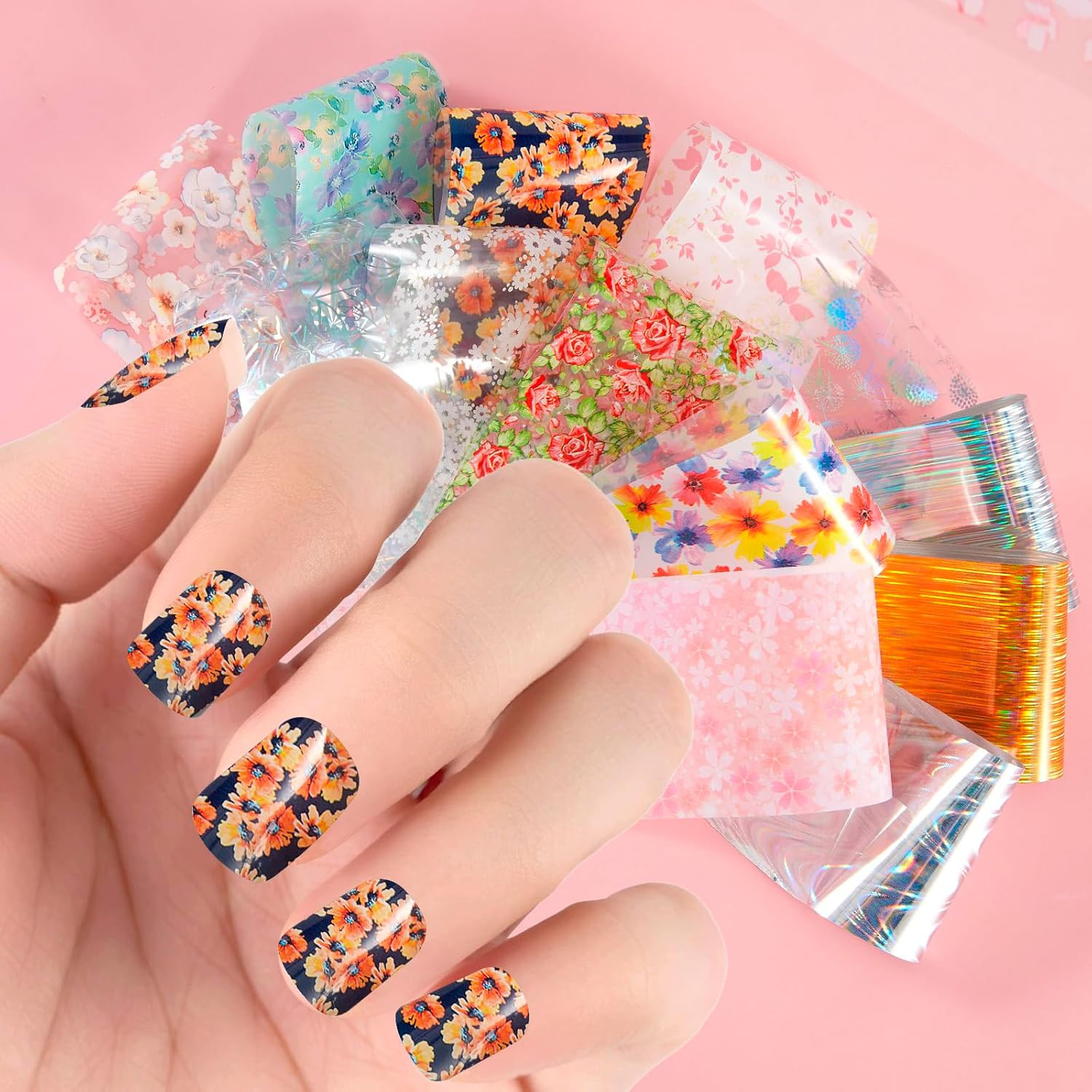300 Sheets Nail Foils Transfer Nail Art Stickers Solid Flower Holographic Laser