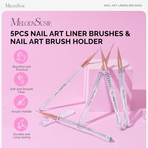 5pcs Nail Art Liner Brushes Set Synthetic Fiber Gel Polish Painting Pen Holder