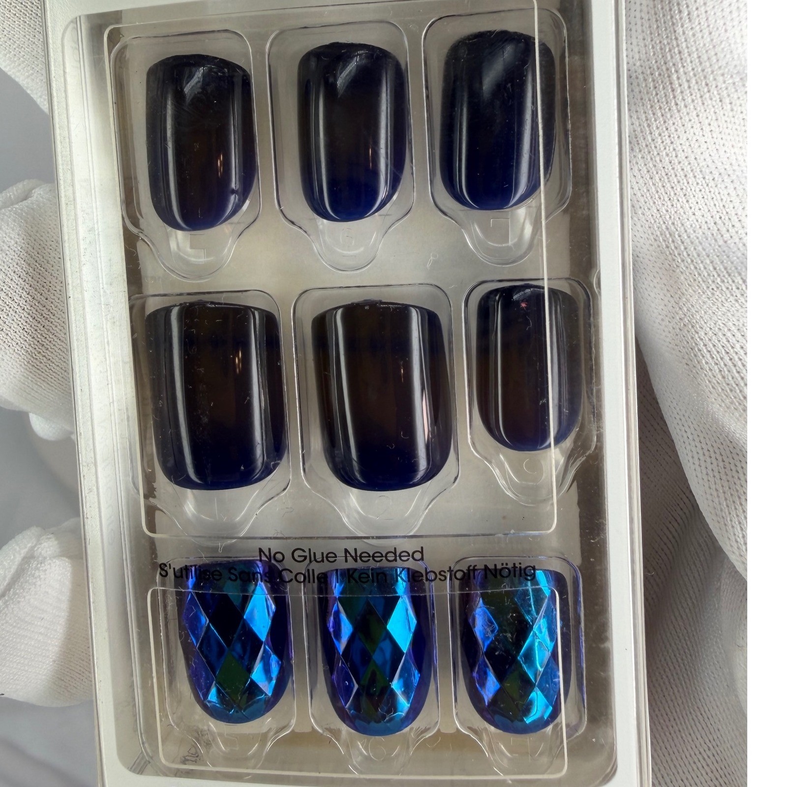 impress Press On Manicure 30 Nails Dark Blue Diamond Accent Short Square 94-22