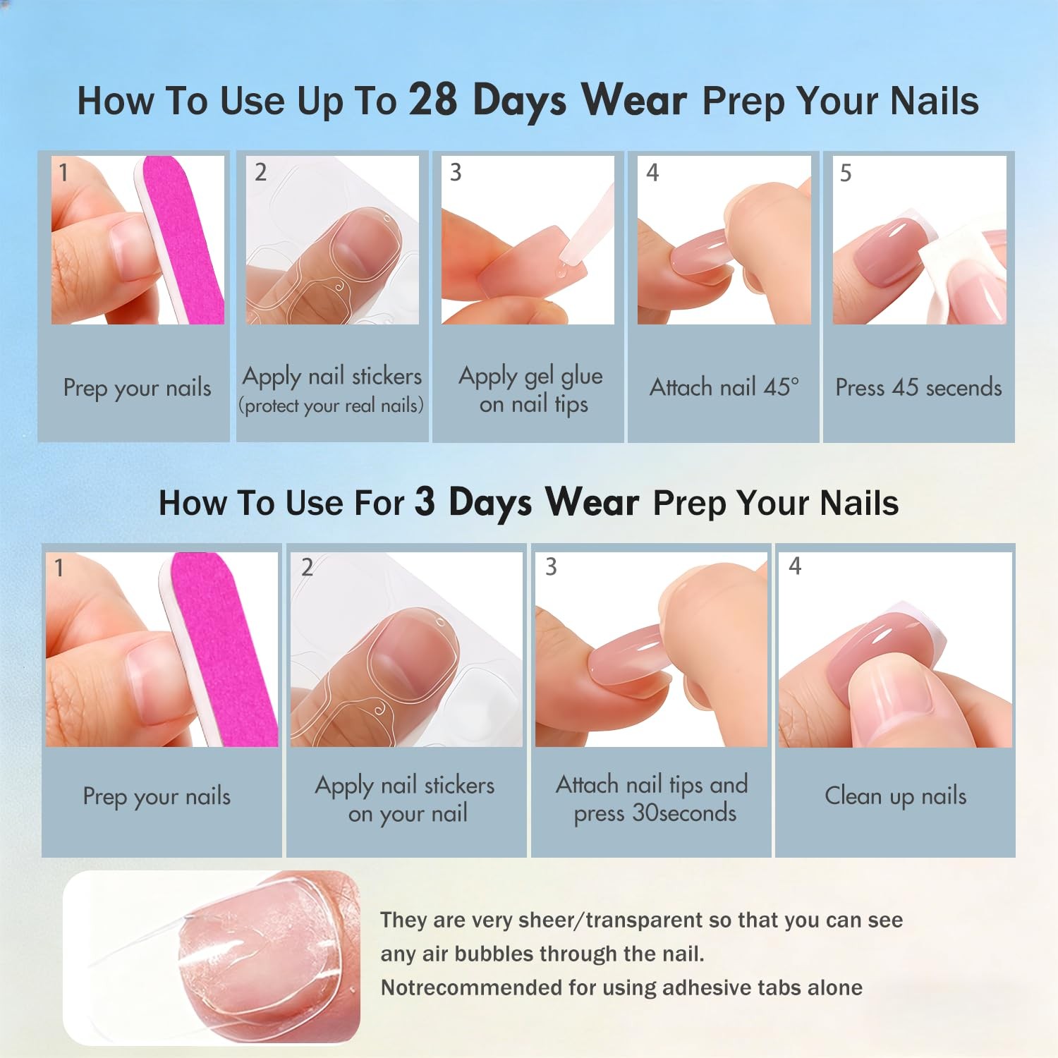 SXVME Press On Nails Short Square, Royal Blue French Tip Press On Nails with …