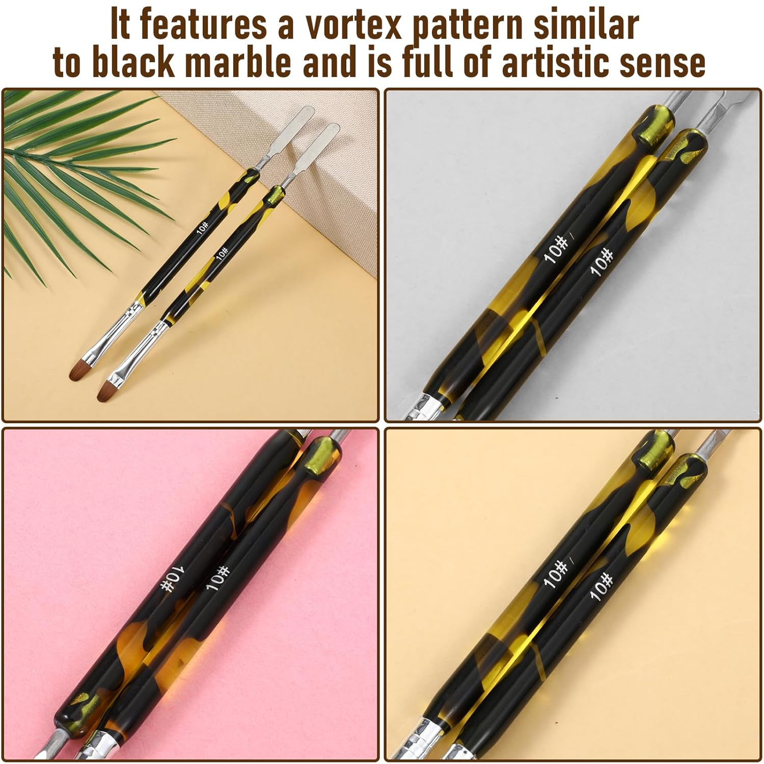 2 Pcs Acrylic Nail Art Brush French Tip Gel Brush with Stirring Rod Dual-Ended P