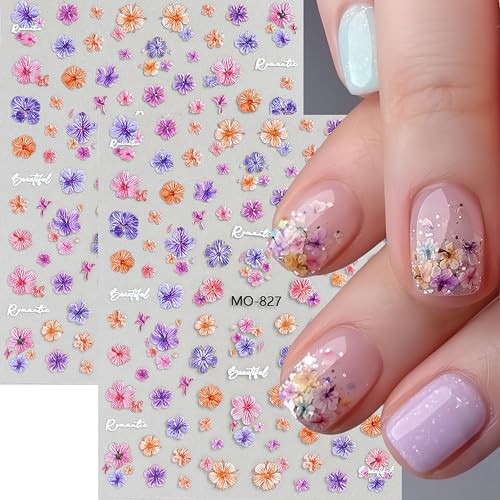 6 Sheet Flower Nail Art Stickers Vintage Flowers Nail Stickers 3D Self Style11