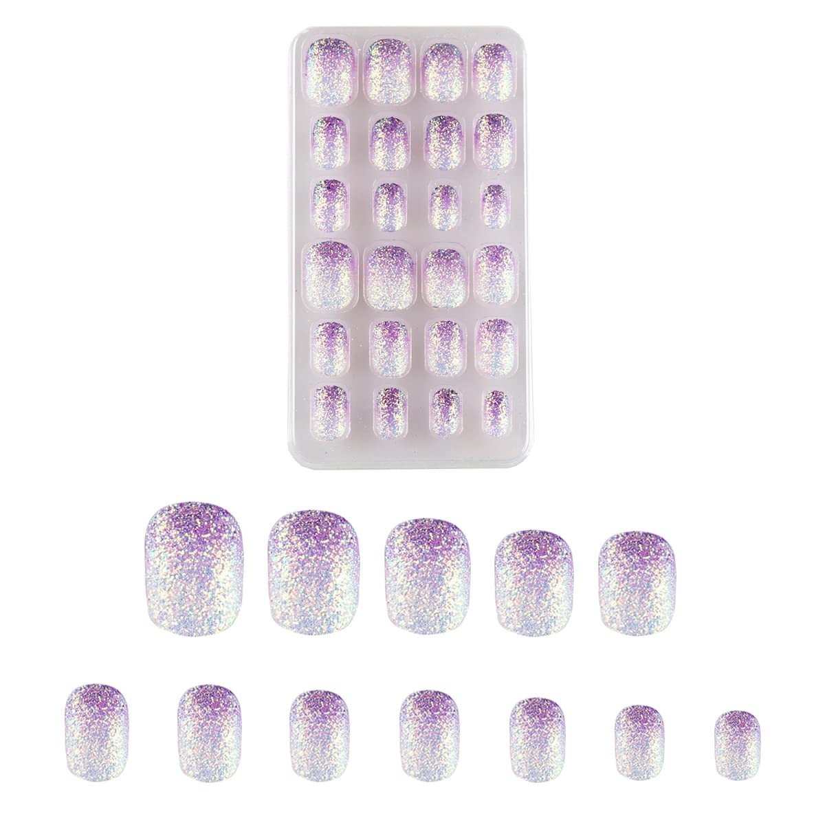 24Pcs Kids Press on Nails for Girls,Purple Gradient Short, Purple