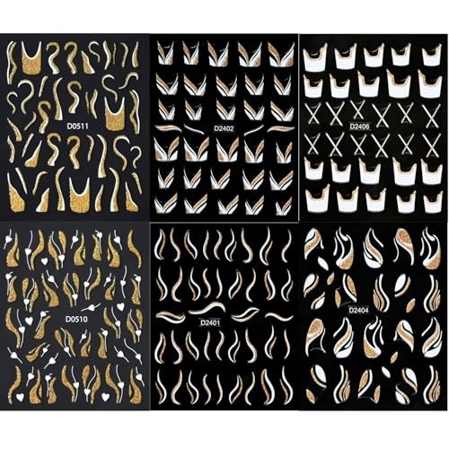 French Nail Decals Gold Irregular Lines Nail Art Stickers Heart Nail Style-8