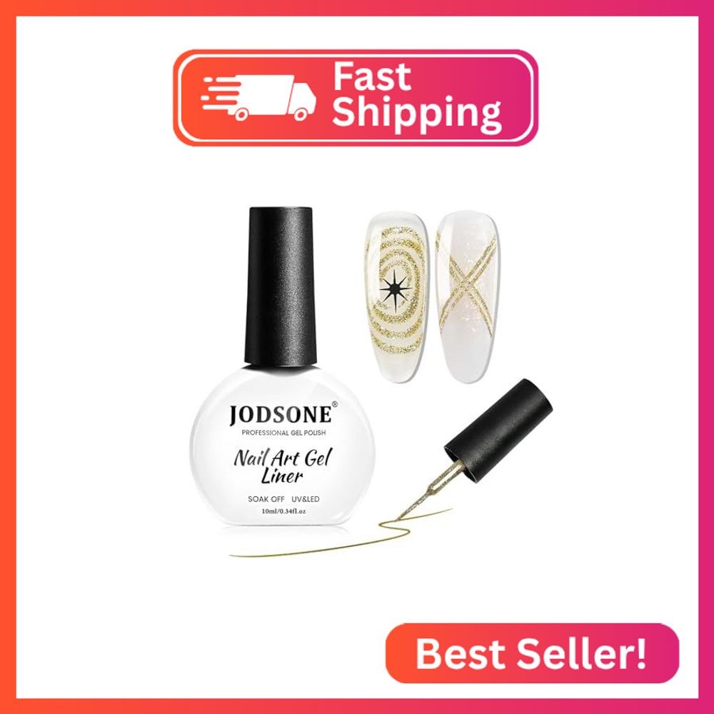 JODSONE Glitter Gold Swirl Nail Art Liner Gel Polish,10ml Classic Color 3D Nail