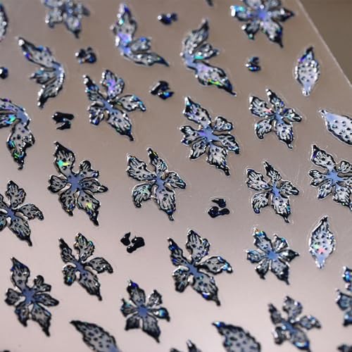 1 Sheets Embossed Flower Nail Stickers For Nail Art Holographic Laser Spring