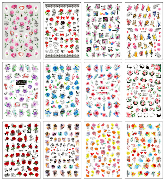 3D Nail Art Sticker Rose Flower Heart Floral Decals Manicure Peel & Stick NS33