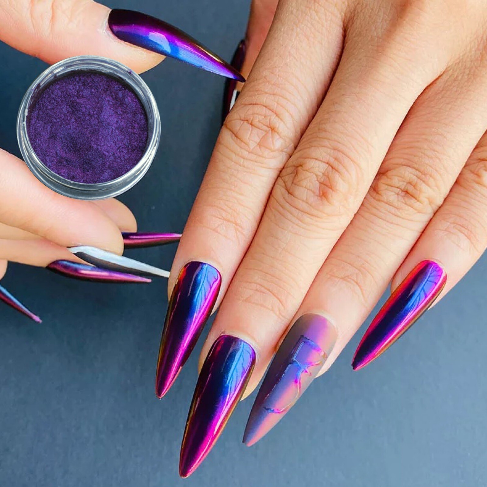 New Chameleon Nail Art Mirror Chrome Powder Rainbow Colour Changing Blue Purple