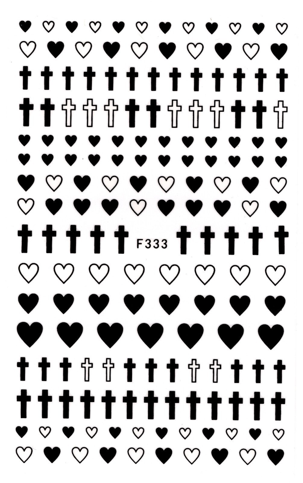 Nail Art 3D Decal Stickers beautiful black cross heart F333