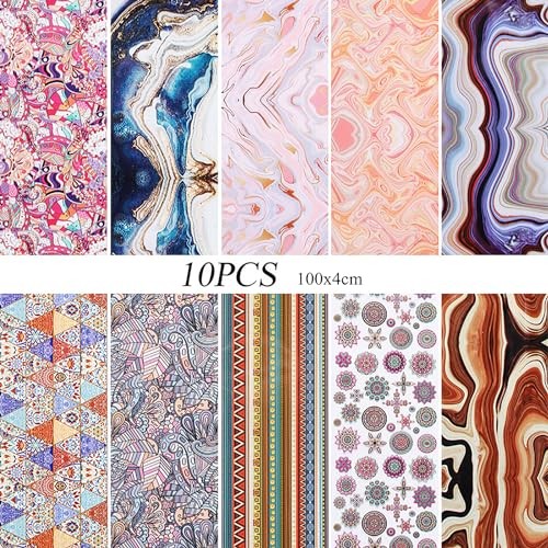 KAAGEE 10 Rolls Retro Nail Foil Holographic Foils Paper 2# Boho&marbe Style