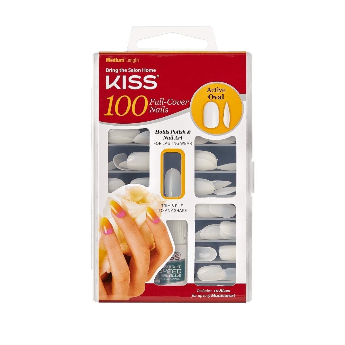 Kiss Products 100 Full Cover Nails, Active Oval, 0.24 Pound Medium, NEW