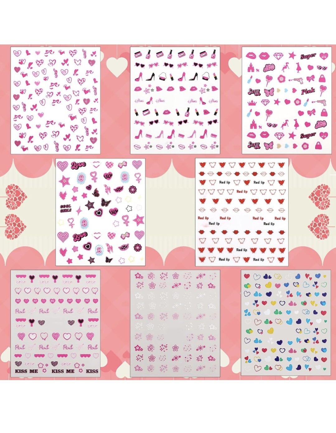 8 Sheets Valentine’s Day Nail Art Stickers