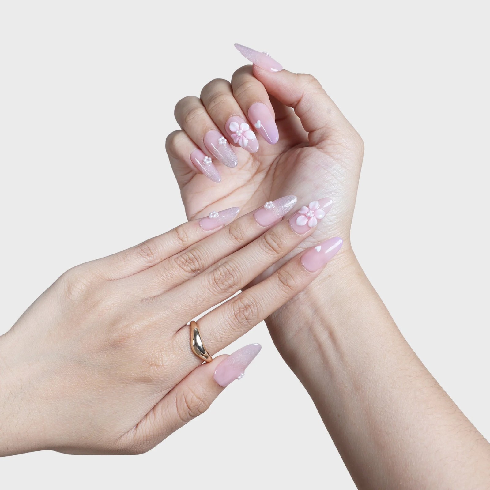 SIYOU First Blush Almond Pink, Purple, & White Press-On Nails 10pc
