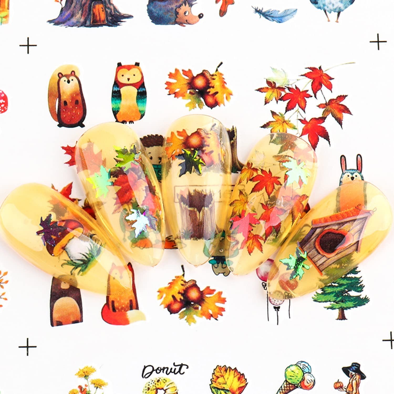 24 Sheets Fall Nail Art Decals, Holographic Autumn Leaf Water Transfer Decal …