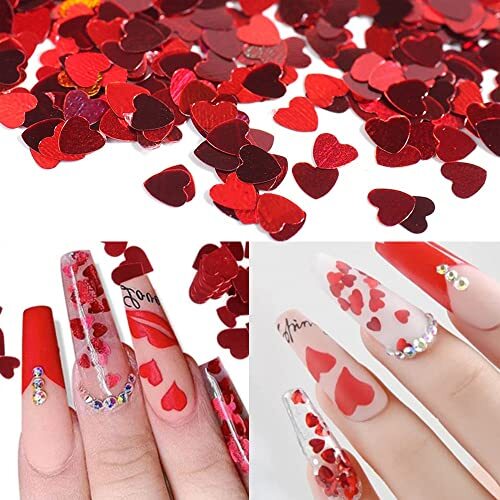 Red Heart Nail Art Glitter Sequins for Valentine’s Day Nail Art Red heart