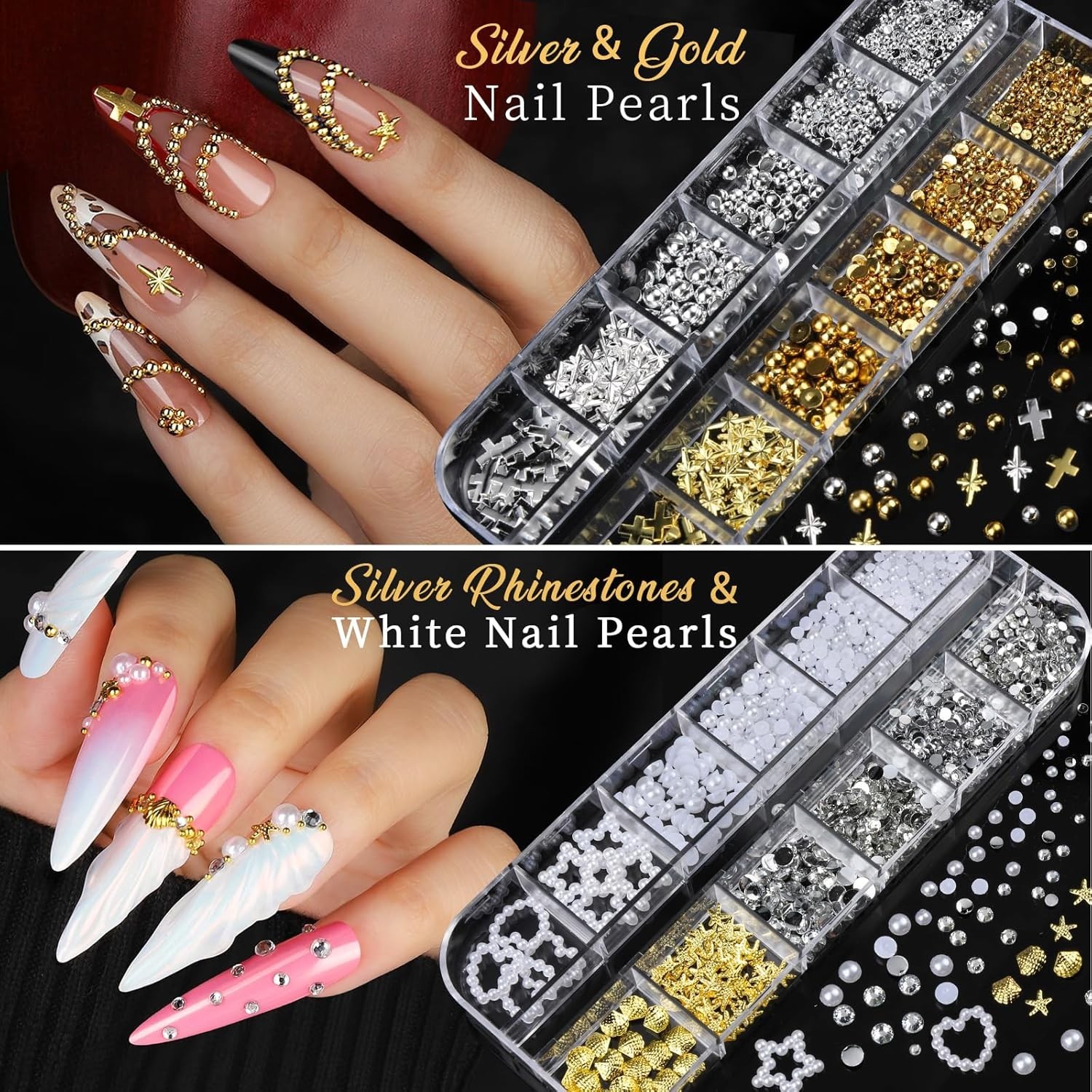 Teentior Nail Charms Nail Stickers with Nail Gems Kit, 8 Boxes Nail Art Rhine…