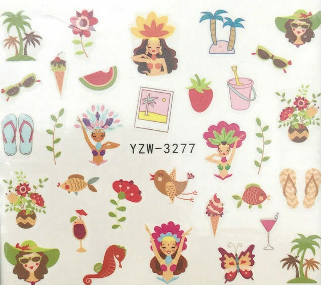Nail Art Water Transfer Sticker Palm Tree Beach Summer Girl Party Coconut Decals