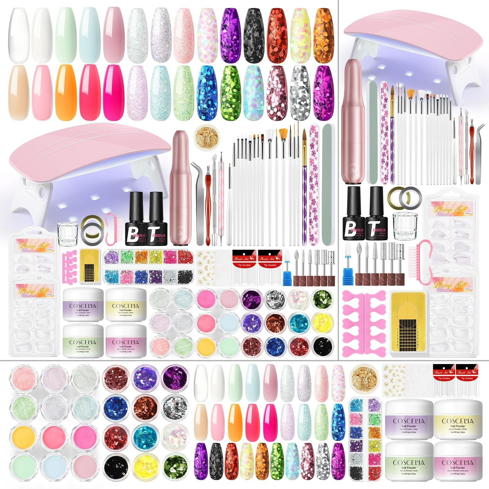 COSCELIA Acrylic Nail Kit for Beginners – Complete Set with Drill & UV Light