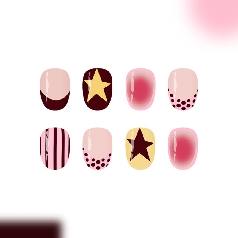 Trendy Polkas Dot Striped Press On Nail With Five Point Stars For Women Party