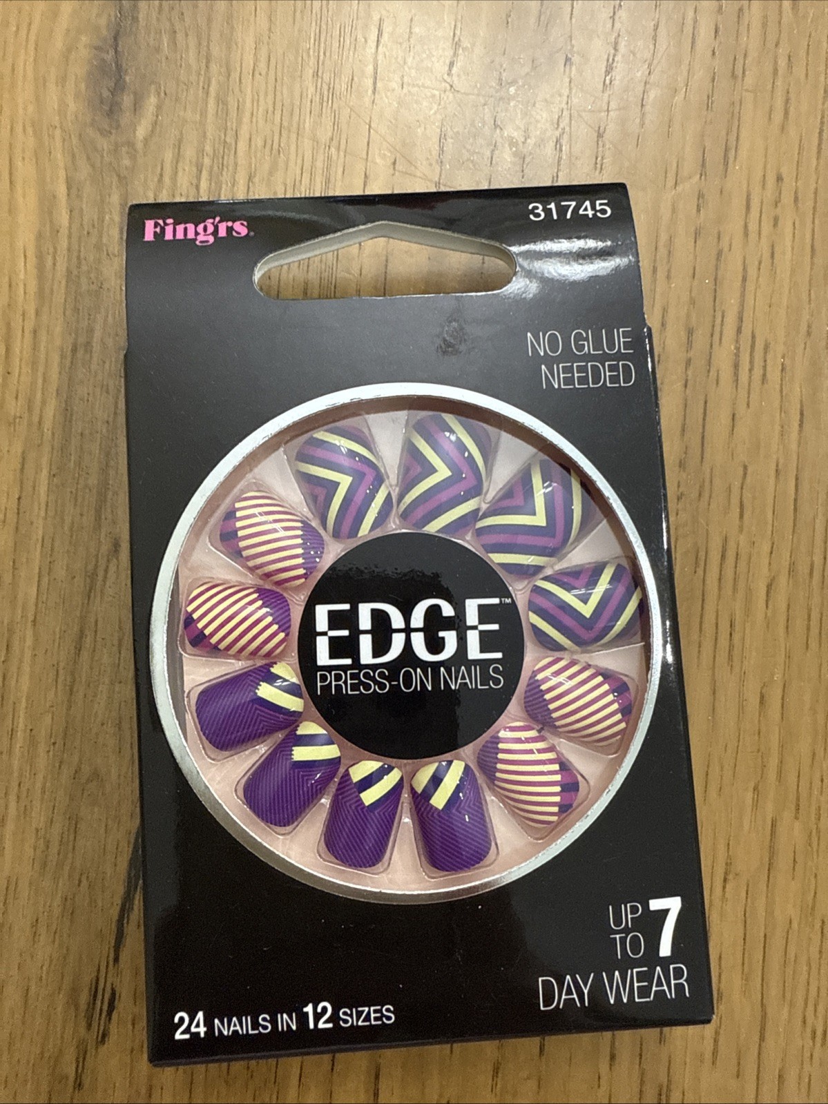 Purple/Pink /yellow Edge Press on Nails 24 Nails Short Round New! No Glue Needed
