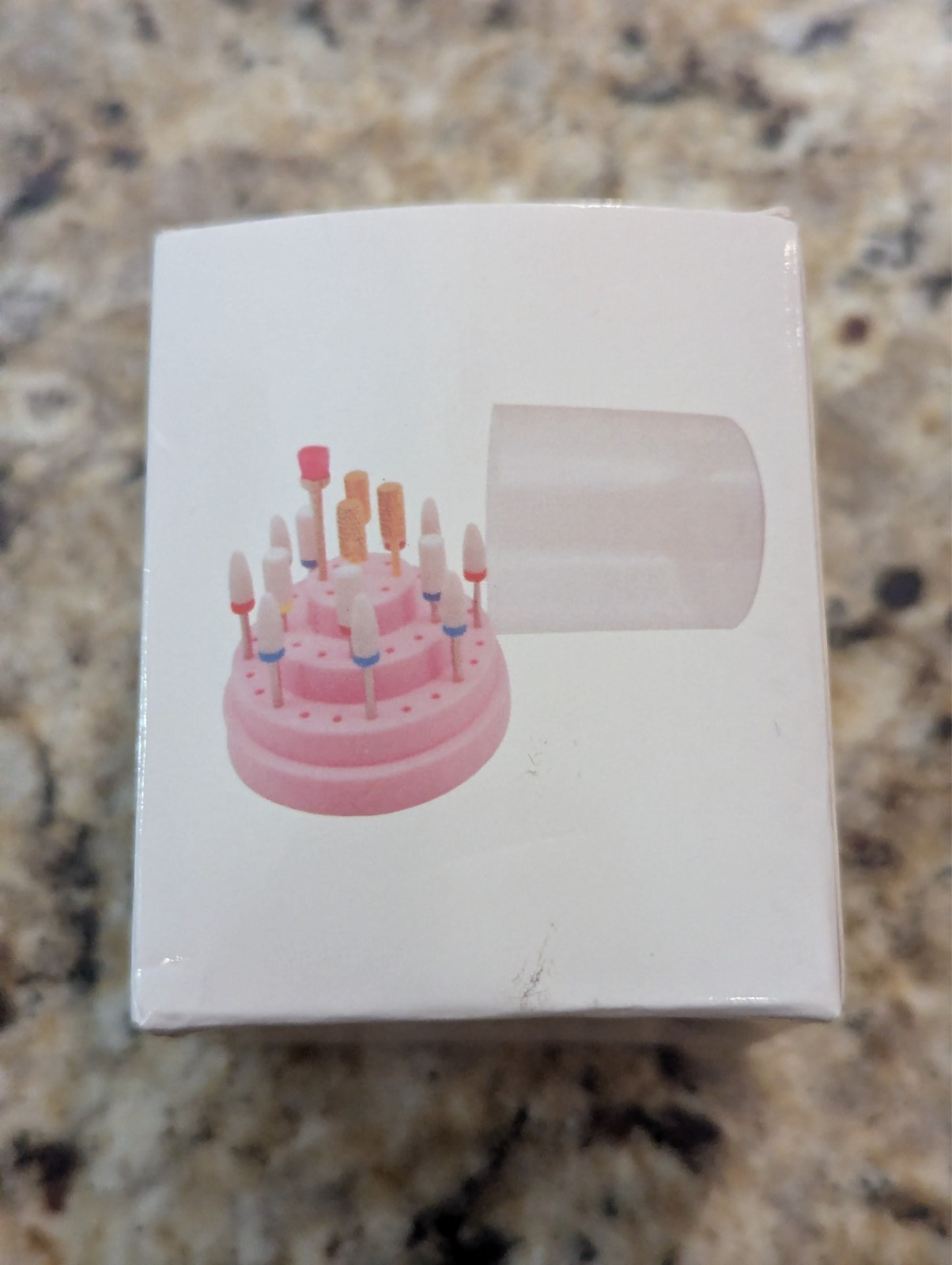 48 Hole Acrylic Nail Drill Bit Holder Cake with Clear Cover Pink
