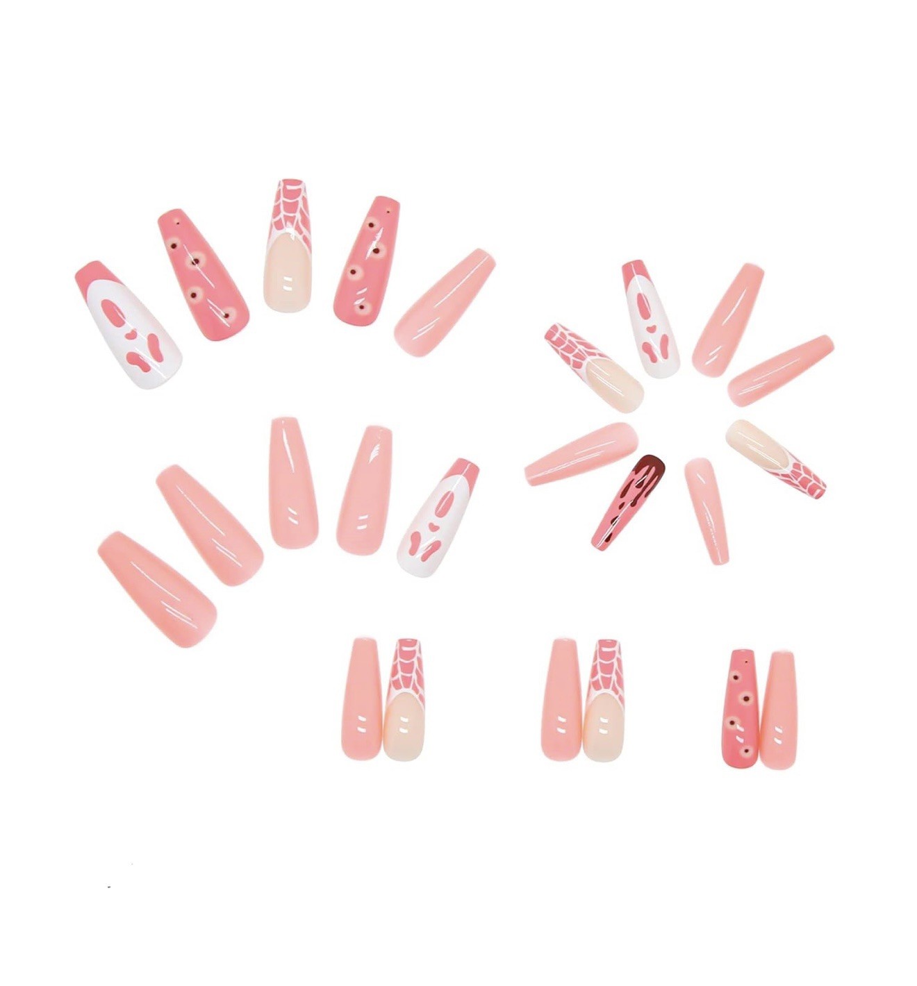 Pink Ghost Face Halloween Gel Nails Scream DIY Kit 24 Nails Easy Application New
