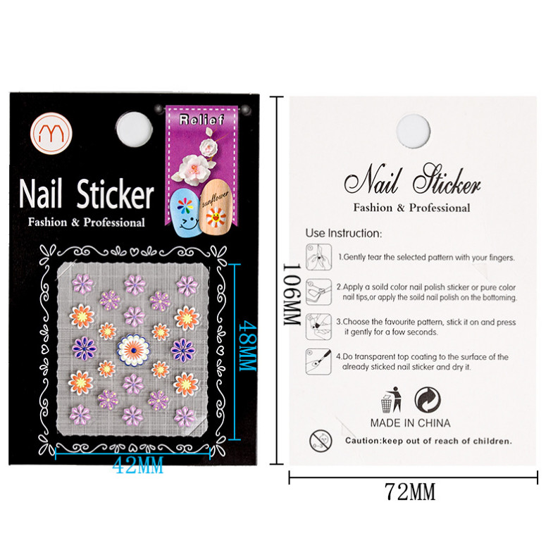 3D Embossed Nail Art Sticker FLOWER DAISY HAPPY FACE Acrylic Engraved Slider NH2