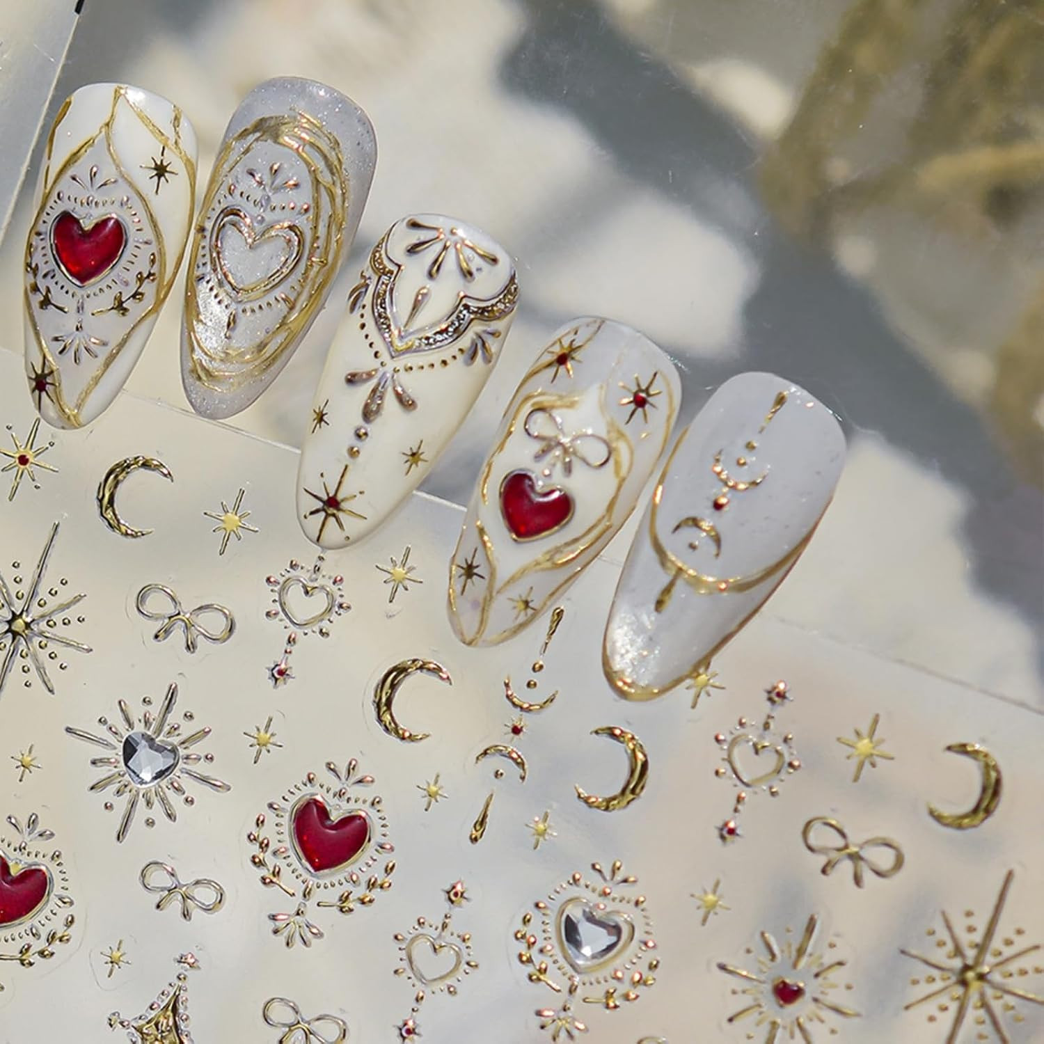 1 Sheets Gold Star Nail Stickers 5D Embossed Diamond Nail Art Stickers | Golden