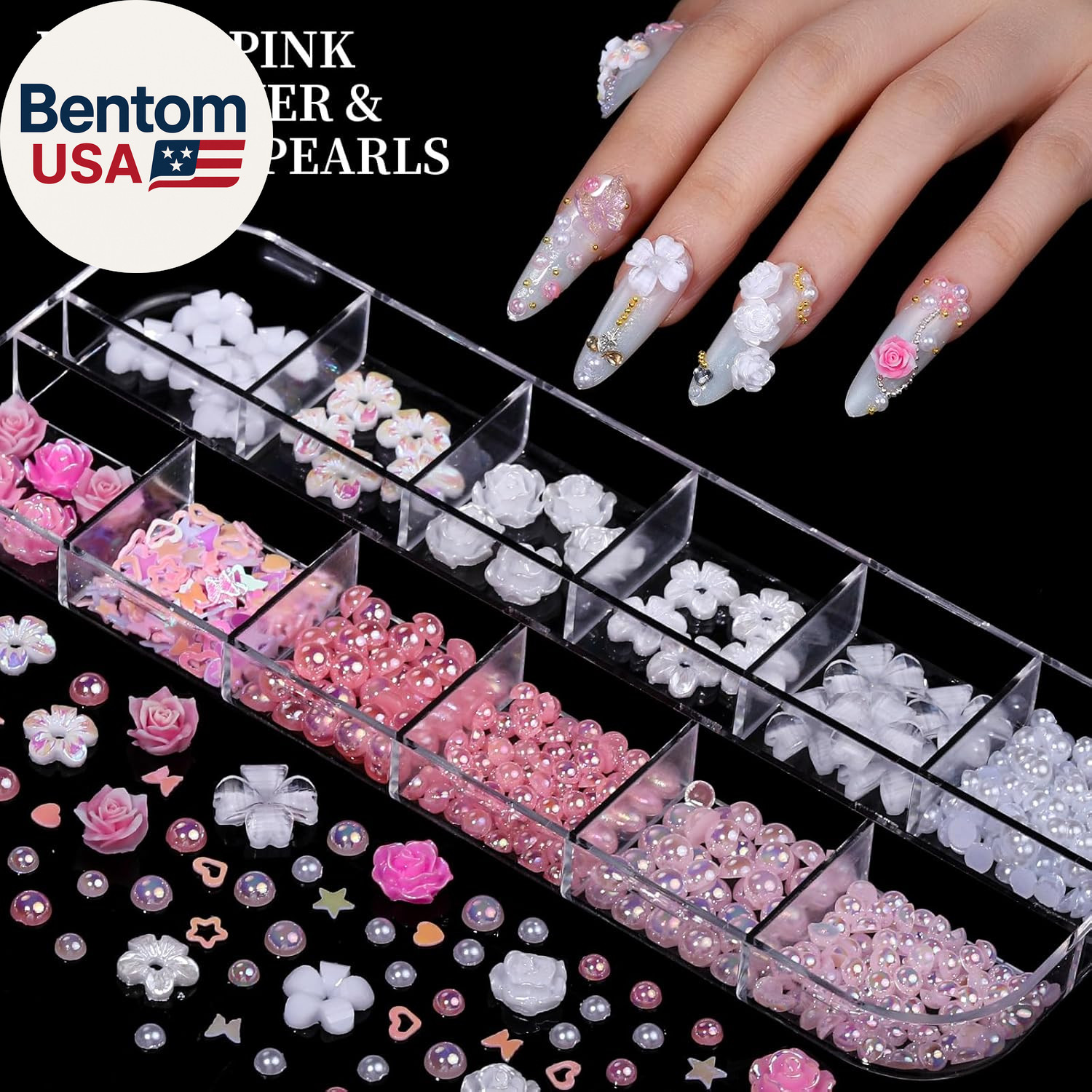 Nail Charms, Nail Rhinestones Kit with 8 Boxes of Nail Gems, 3D Charms for Nails