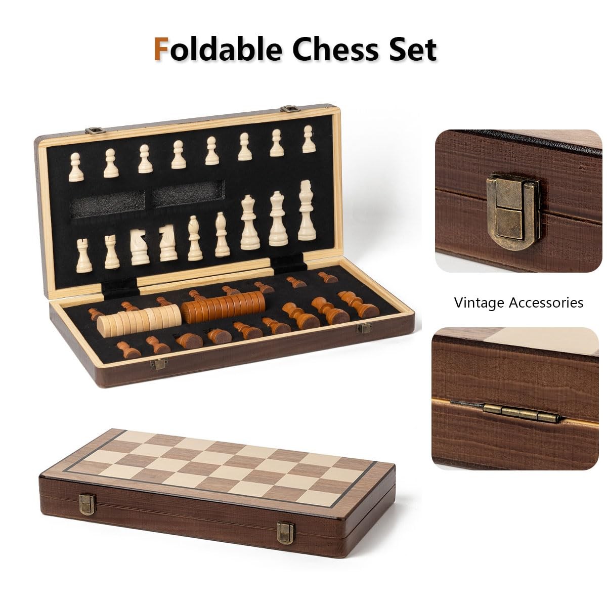 Chess Set 15” Board Wooden 15 inches by 15 inches, Walnut Color