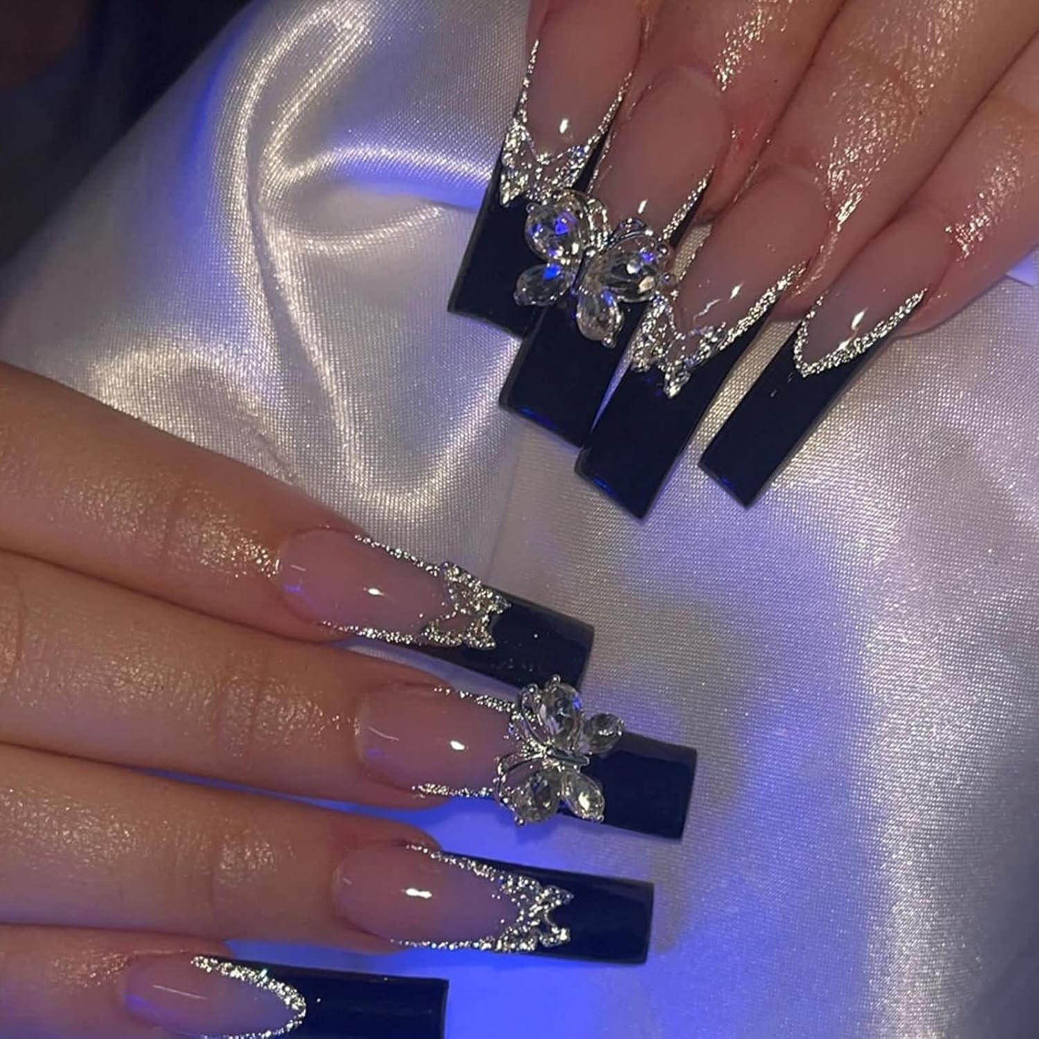 WAFOLOZE White Ombre Short Square Press On Nails, Glossy Acrylic Artificial