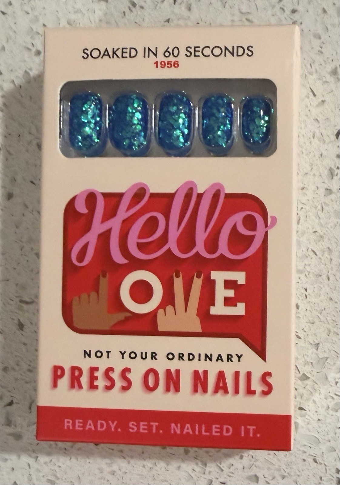 Hello Love Press On Nails Short Square Blue Glitter Soaked In 60 Seconds 🏝️